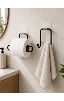Vidasız Banyo Seti Yapışkanlı Tuvalet Kağıdı Tutucu Ve Havlu Askısı 2 Li Set Diğer