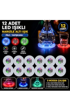 Renkli - 777 - Led Işıklı Bardak Altlığı - Dekoratif 12 - Kmrsfres - Adet, Pilli Beyaz