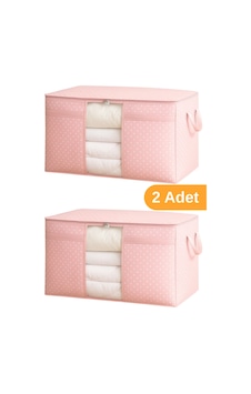 Serstil 2 Adet - Pencereli Yastık Yorgan Hurcu 75 X 40 X 40 Cm - Pembe Benekli Serstil 2 Adet - Pencereli Yastık Yorgan Hurcu 75 X 40 X 40 Cm - Pembe Benekli