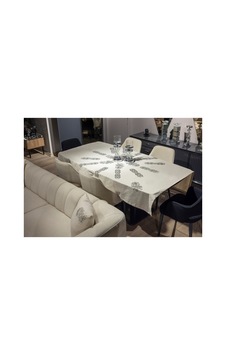 Diktörgen El Baskısı Etnik Desenli Masa Örtüsü Ekru - 681496782 Ekru
