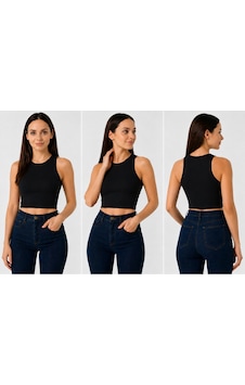 İngegno Bisiklet Yaka Sıfır Kol Crop Model Viskon Örme Ring Kumaş Siyah İngegno Bisiklet Yaka Sıfır Kol Crop Model Viskon Örme Ring Kumaş Siyah