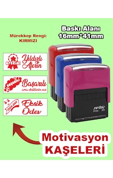 Öğretmen Motivasyon Kaşe Seti, 911 (16mm*41mm) Kırmızı Keçeli Otomatik Kaşe Öğretmen Motivasyon Kaşe Seti, 911 (16mm*41mm) Kırmızı Keçeli Otomatik Kaşe