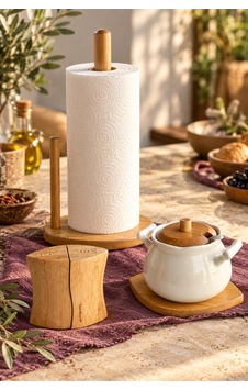 Atbyhome 3'lü Bambu Ve Porselen Tezgah Üstü Mutfak Seti - Kağıt Havluluk Porselen Şekerlik Ve İkili Tuzluk Takımı Atbyhome 3'lü Bambu Ve Porselen Tezgah Üstü Mutfak Seti - Kağıt Havluluk Porselen Şekerlik Ve İkili Tuzluk Takımı