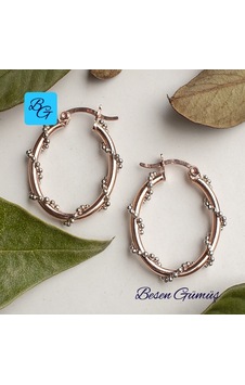 Rose Topçuklu Zincir Sarmalı Oval Halka Küpe Gümüş Rose Topçuklu Zincir Sarmalı Oval Halka Küpe Gümüş
