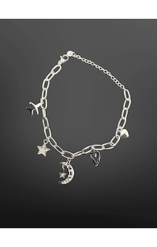 Gümüş Renk Charm Figürlü 316l Çelik Zincir Bileklik Ay, Yıldız, Kalp Detaylı Şık Tasarım Gümüş Gümüş Renk Charm Figürlü 316l Çelik Zincir Bileklik Ay, Yıldız, Kalp Detaylı Şık Tasarım Gümüş