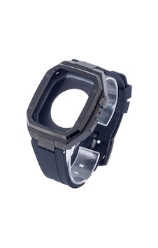 Apple Watch 45mm Kr402 Metal Kasa Silikon Kordon - Siyah Apple Watch 45mm Kr402 Metal Kasa Silikon Kordon - Siyah