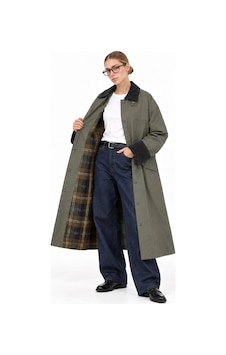 Hiccup Oversize Kadife Yakalı Ekose Astarlı Uzun Trençkot Haki Yeşil Hiccup Oversize Kadife Yakalı Ekose Astarlı Uzun Trençkot Haki Yeşil