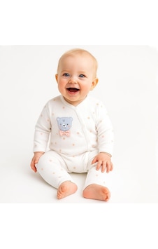 Sebi Bebe Puantiyeli Ayılı Papyonlu Tulum 1138 Somon Sebi Bebe Puantiyeli Ayılı Papyonlu Tulum 1138 Somon