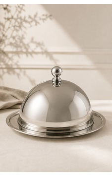 Paslanmaz Çelik Fanuslu Kapaklı Sunum Tabağı 15 Cm 13 Cm Fanus Kahvaltılık Peynir Tereyağı Tatlı Servis Tabağı Gümüş - 918977837 Gümüş