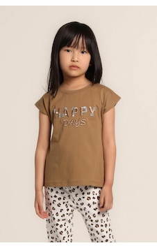 Escabel Kız Bebek Nakışlı Tshirt Kahverengi