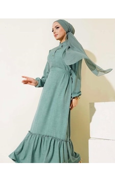 Lovie Moda Kadın Hakim Yaka Keten Elbise Mint Yeşili Yeşil Lovie Moda Kadın Hakim Yaka Keten Elbise Mint Yeşili Yeşil