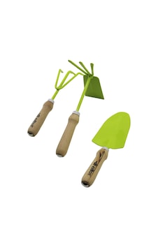 Hmngoakkllby Eltos Ebs-003 3pcs Bahçe Hobi Seti Renkli Metal Çift Başlı Çapa - 3 Dişli Tırmık - Kürek Ahşap Sa