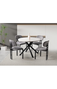 Truva Sis Gri Yuvarlak Açılır Mdf Mutfak Masa Sandalye Takımı 104cm Truva Sis Gri Yuvarlak Açılır Mdf Mutfak Masa Sandalye Takımı 104cm