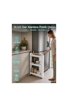 3'lü Slim Dar Alan Organizer Raf, Tekerlekli Çok Amaçlı Mutfak Ve Banyo Düzenleyici Beyaz Diğer