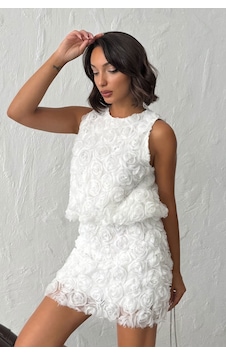 Verymoda Gül Süzüneli Kolsuz Bluz F1989 Krem Verymoda Gül Süzüneli Kolsuz Bluz F1989 Krem