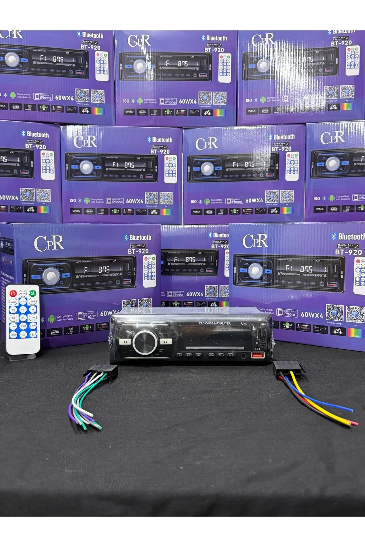 Oto Teyp Çift Anfi Çıkışlı Bluetooth Lu Teyp Rgb Renkli Kumandalı Üniversal
