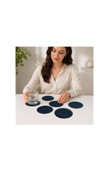 10 Cm Çap Siyah Deri Bardak Altlığı 6 Lı Set Dekoratif Masa Koruyucu Diğer