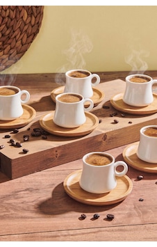 Bej 6 Kişilik Bambu Fincan Takımı 12 Parça Beyaz Bej 6 Kişilik Bambu Fincan Takımı 12 Parça Beyaz