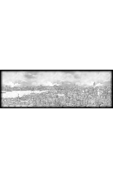 Poanes İstanbul Desenli Krep İpek Şal Siyah Poanes İstanbul Desenli Krep İpek Şal Siyah