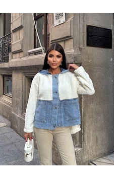 Esra Butik78 Kadın %100 Pamuk Kapüşonlu Çıtçıtlı Denim Detaylı Peluş Ceket Oversize Günlük Mont Beyaz Esra Butik78 Kadın %100 Pamuk Kapüşonlu Çıtçıtlı Denim Detaylı Peluş Ceket Oversize Günlük Mont Beyaz