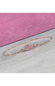 925 Ayar Pembe Zirkon Taşlı Lotus Çiçeği Gümüş Bileklik 925 Ayar Pembe Zirkon Taşlı Lotus Çiçeği Gümüş Bileklik
