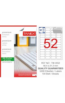 Tanex Tw-2052 46.4X21.2 MM Laser Etiket 100 Ad. Tanex Tw-2052 46.4X21.2 MM Laser Etiket 100 Ad.