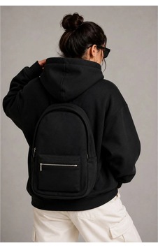 Kadın 3 İplik Şardonlu Tam Fermuarlı Kapüşonlu Arka Çanta Detaylı Sweatshirt - Siyah Kadın 3 İplik Şardonlu Tam Fermuarlı Kapüşonlu Arka Çanta Detaylı Sweatshirt - Siyah