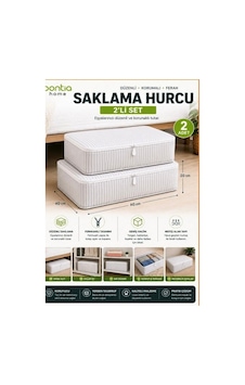 Bontia Saklama Hurcu 2'li Set 60x40x20 Cm Fermuarlı Çok Amaçlı Düzenleyici 2 Adet Açık Gri
