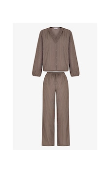 Penti Bej Sıcak Tutan Çizgili Uzun Kollu Gömlek Pantolon Pijama Takımı