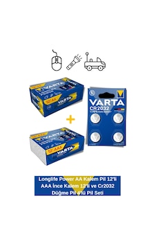 Longlife Power Aa Kalem Pil 12'li Aaa İnce Kalem 12'li Ve Cr2032 Düğme Pil 4'lü Pil Seti Longlife Power Aa Kalem Pil 12'li Aaa İnce Kalem 12'li Ve Cr2032 Düğme Pil 4'lü Pil Seti