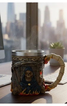 Azrail Figürlü Paslanmaz Çelik Kupa - 3d Kabartmalı Grim Reaper Gotik Tasarım Mug Alev Detaylı Çok Renkli Azrail Figürlü Paslanmaz Çelik Kupa - 3d Kabartmalı Grim Reaper Gotik Tasarım Mug Alev Detaylı Çok Renkli