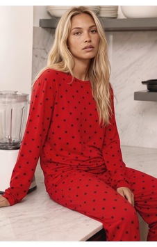 Siyah İnci Kırmızı Yıldız Desenli Termal Kumaşlı Ultra Soft Yumuşak Örme Pijama Takımı 26226324 Siyah İnci Kırmızı Yıldız Desenli Termal Kumaşlı Ultra Soft Yumuşak Örme Pijama Takımı 26226324