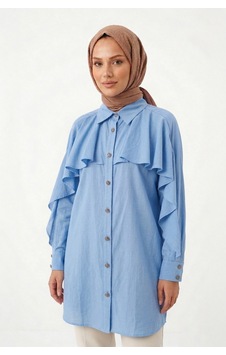 Lale Butik Levidor Kolu Fırfır Detay Gömlek 230157 Mavi Lale Butik Levidor Kolu Fırfır Detay Gömlek 230157 Mavi