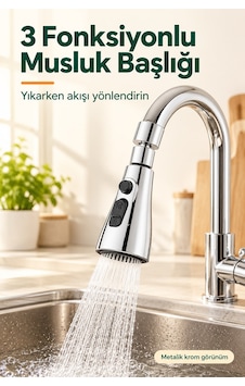 3 Fonksiyonlu Musluk Başlığı Mutfak Lavabo Uyumlu 3 Fonksiyonlu Musluk Başlığı Mutfak Lavabo Uyumlu
