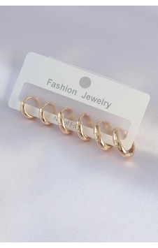 Pirinç Gold Renk Oval Küpe Seti Renkli Pirinç Gold Renk Oval Küpe Seti Renkli