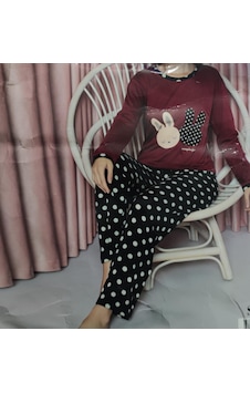 Tekten 3300 Uzun Kollu Kadın Pijama Takımı Bordo - Siyah Tekten 3300 Uzun Kollu Kadın Pijama Takımı Bordo - Siyah