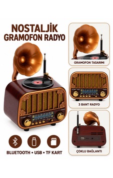 Nostaljik Gramofon Tasarımlı Radyo Bluetooth, Usb, Tf Kart Ve 3 Bant Multimedya Müzik Çalar Nostaljik Gramofon Tasarımlı Radyo Bluetooth, Usb, Tf Kart Ve 3 Bant Multimedya Müzik Çalar