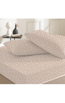 %100 Pamuklu Çift Kişilik Lastikli Çarşaf 180x200+25 50x70 Yastık Kılıfı 2 Adet Bej - Beyaz