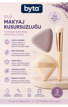3 Lü Makyaj Uygulama Seti Makyaj Süngeri, Pudra Ponu Ve Göz Farı Fırçası 3 Lü Makyaj Uygulama Seti Makyaj Süngeri, Pudra Ponu Ve Göz Farı Fırçası