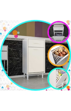 Modilayn Çakır 45x86 Cm Çekmeceli Kirli Çamaşır Sepetli Banyo Dolabı Beyaz