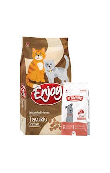 Enjoy Yetişkin Kediler İçin Tavuklu Kedi Maması 15 Kg + 1 Kg Trendlıne Köpek Maması Hediyeli