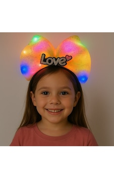 Led Işıklı Love Yazılı Sarı Fiyonk Taç Kız Çuk Parti Tacı