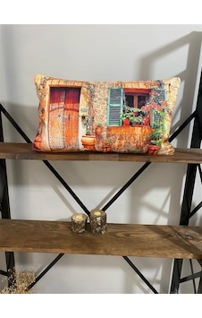 Alaçatı Taş Evi Baskılı Dekoratif Yastık Kılıfı 30 x 55 cm
