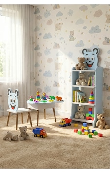 Happy Face Çocuk Mobilya Seti Çok Renkli Antrasit - Beyaz - Altın Happy Face Çocuk Mobilya Seti Çok Renkli Antrasit - Beyaz - Altın
