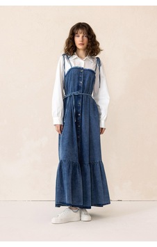 Olcay Gömlek Espirili Eteği Volanlı Denim Elbise Mavi 9305-e Olcay Gömlek Espirili Eteği Volanlı Denim Elbise Mavi 9305-e