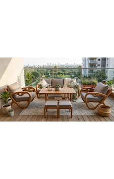 Gardenlove Bahçe Balkon Koltuk Masif Ahşap Kestane Ağacı 3+1+1 Koltuk, Masa Ve Puf Takımı Bej Gardenlove Bahçe Balkon Koltuk Masif Ahşap Kestane Ağacı 3+1+1 Koltuk, Masa Ve Puf Takımı Bej