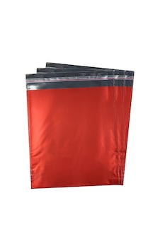 Showparty Lüx  Yapışkanlı Hediye Paketi Lüks Metalize Poşet Kırmızı 30 x 35 CM 10 Adet