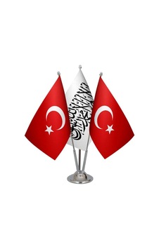Masa Üstü Afganistan Bayrağı Türk Bayrağı Üçlü Krom Direk Masa Ba