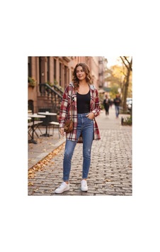Polologin Butik Kapüşonlu Ekose Desenli Viskon Tunik Kırmızı/bej Kırmızı Polologin Butik Kapüşonlu Ekose Desenli Viskon Tunik Kırmızı/bej Kırmızı