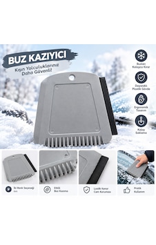 Arkado Araç Buz Kazıyıcı Gri Plastik Buz Temizleme Aparatı Lastik Kenarlı Kışlık Oto Aksesuarı